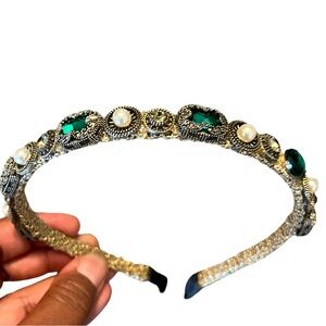 Elegant Green and Gold Embellished Headband